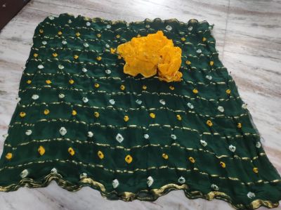 Green Bandhej Hand Made Pure Georgette Saree