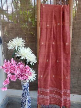 Peach Natural Dye Eri Cotton Stole Pure Handloom From Kamrup Assam