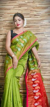 Icky Green Pure Handloom Beki Jora Mango Design Saree