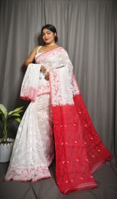 Yellow Pure Handloom Dhakai Jamdani Saree From Bengal