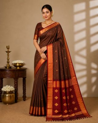 Maroon Red Pure Handloom Maheshwari Silk Cotton Saree From Bengal