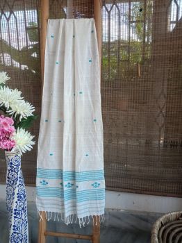 White Natural Dye Cotton Stole Pure Handloom From Kamrup Assam