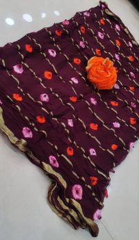 Magenta Bandhej Hand Made Pure Georgette Saree