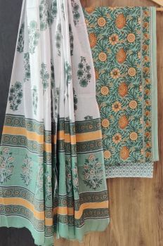 Natural Grey Printed Suit With Flower Design Dupatta