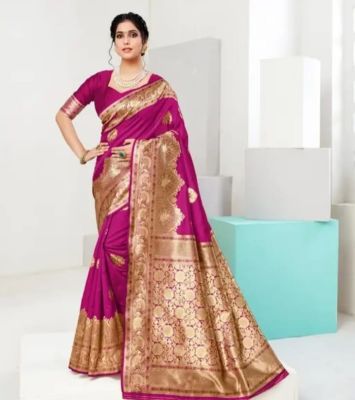 Mulberry Purple Pure Handloom Banarasi Silk Cotton Saree From Banaras