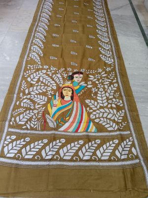 Mehndi Green Pure Handloom Kantha Silk Saree From Bengal