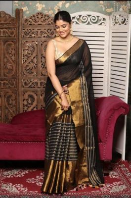 Brown Pure Handloom Linen Cotton Saree From Bengal