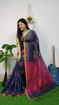 Sea Blue Pure Handloom Silk Saree From Bengal