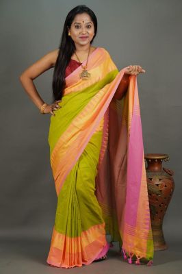 Multi Colour Pure Handloom Cotton Saree From Bengal