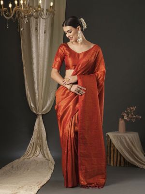Brick Red Party Wear Silk Saree