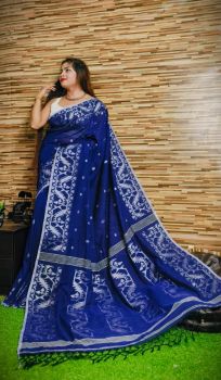 Royal Blue Buti Design Pure Handloom Cotton Saree