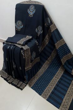 Black Hand Block Printed Work Saree