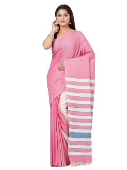 Pink Pure Handloom Khesh Cotton Saree From Bengal