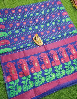 Warm Blue Dhakai Jamdani Saree From Rajasthan