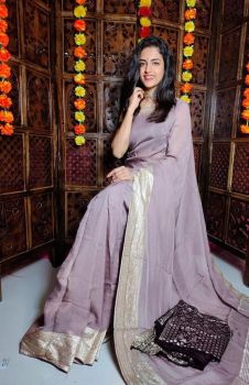 Light Purple Plain Body Pure Organza Silk Saree With Zari Border And pallu