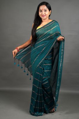 Sea Green Pure Handloom Cotton Saree From Bengal