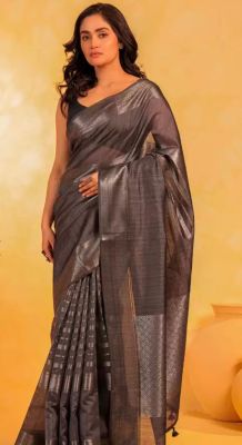 Gray Pure Handloom Art Silk Saree From Banaras