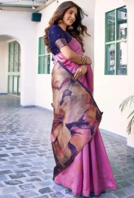 Rose Pink Pure Handloom Banarasi Silk Saree From Banaras