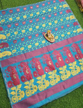 Light Blue Dhakai Jamdani Saree From Rajasthan