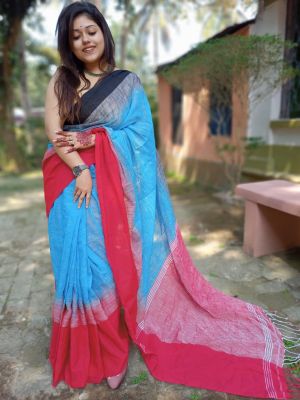 Multi Colour Pure Handloom Cotton Saree From Bengal