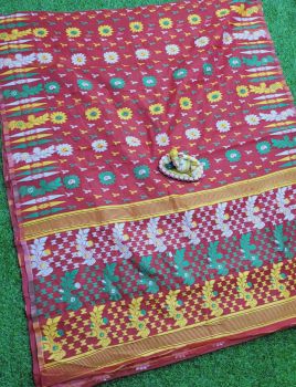 Light Maroon Dhakai Jamdani Saree From Rajasthan