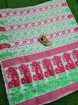 White Mango Dhakai Jamdani Saree From Rajasthan