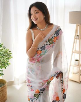 Off White Party Wear Georgette Saree