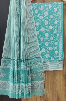 Sea Turtle Green Printed Suit With Flower Design Dupatta