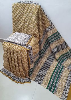 Turmeric Yellow Hand Block Printed Work Saree