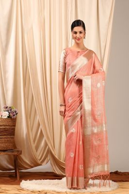 Coral Pure Handloom Silk Cotton Saree From Gujarat