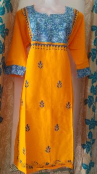 Yellow Pure Handloom Cotton Kurti From Bengal