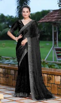 Black Pure Handloom Georgette Saree From Banaras