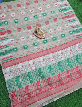 White Dhakai Jamdani Saree From Rajasthan