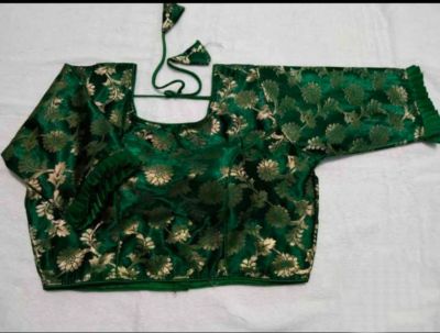Green Flower Silk Pad Readymade Blouse