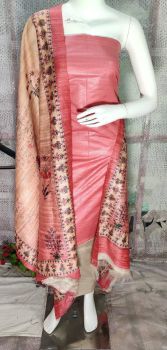 Rose Pink Pure Tussar Ghicha Silk Suit With Digital Print Dupatta From Bihar