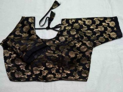Black Flower Silk Pad Readymade Blouse