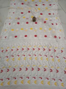 White Corona Dhakai Jamdani Cotton Saree From Bengal