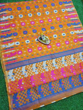 Orange Dhakai Jamdani Saree From Rajasthan