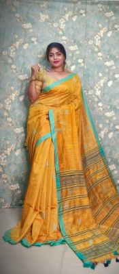 Orange Pure Handloom Tissue Silk Saree From Bengal