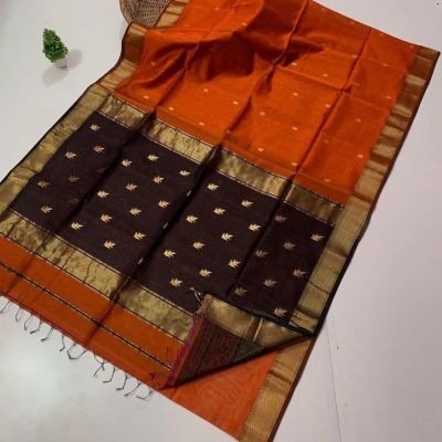 Red Black Pure Handloom Maheshwari Silk Cotton Saree From Bengal