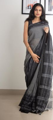 Gray Pure Handloom Cotton Saree From Bengal