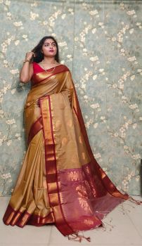 Light Brown Pure Handloom Muga Silk Saree From Bengal