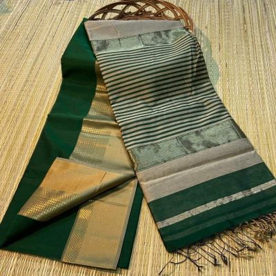 Dark Green Pure Handloom Silk Saree From Bengal