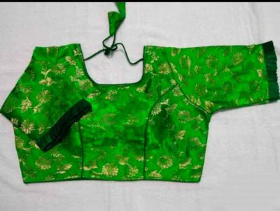 Green Flower Silk Pad Readymade Blouse