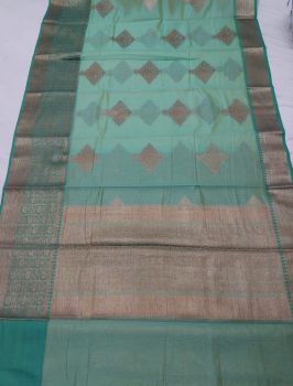Dark Green Mercerized Cotton Saree From Banaras