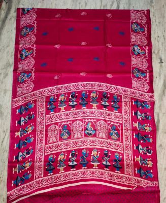 Red Pure Handloom Maheshwari Silk Cotton Saree From Bengal