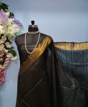 Black Pure Handloom Kota Viscose Silk Saree From Bhagalpur