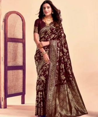 Maroon Pure Handloom Banarasi Silk Saree From Banaras