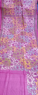Magenta Pure Handloom Kantha Silk Saree From Bengal