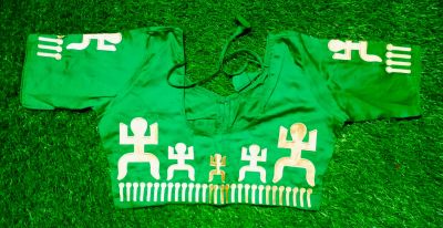 Green Swastika Cotton Non Pad Readymade Blouse